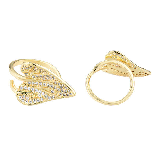Clear Cubic Zirconia Heart Leaf Open Cuff Ring