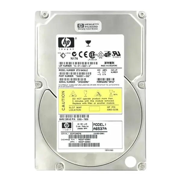 A6537-60001 HP 18.2GB Ultra-160 SCSI 10000 3.5-inch Hard Drive