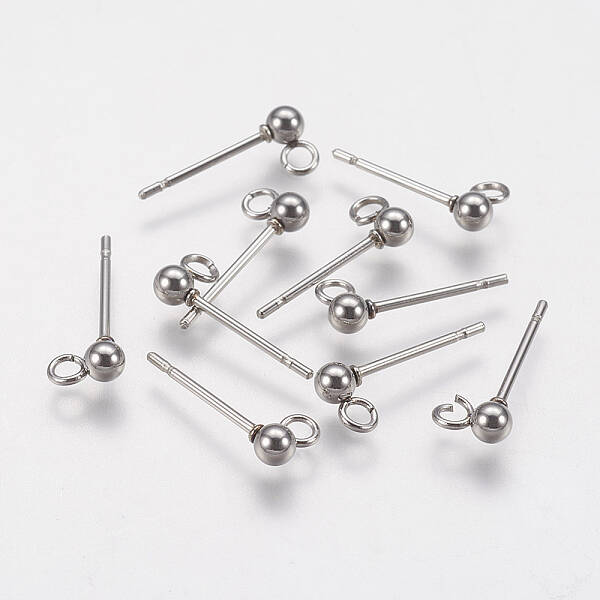 202 Stainless Steel Ball Stud Earring Findings