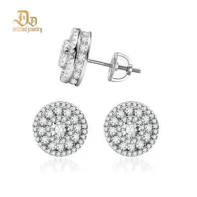 Delzzad  Hip Hop Bling Out Circular Lab-Created Moissanite Stud Earring S925 Sterling Silver Moissanite Jewelry Perfect Birth...