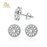 Delzzad Round S925 VVS Synthetic Moissanite Hip Hop Bling Out Circular Stud Earrings Jewelry Perfect Birthday Mother’s Day ...