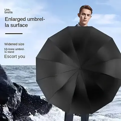 10-rib Folding Umbrella, Windproof & Waterproof Large Umbrella, Oversized Folding Umbrella for Travel & Family Use