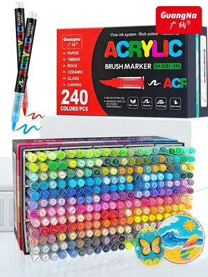 Guangna 72/168/240 Acrylic Paint Markers, Brush Tip Acrylic Paint Pens, Quick-Drying Waterproof Ink, for Rock Painting Plasti...