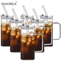 380ml Glass Cup with Lid & Straw, Portable Drinking Cup, Heat-resistant Glass Mug, Durable Drinking Cup for Home Office