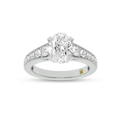 Pixie Tapered Milgrain Oval Lab Diamond Engagement Ring | 14K White Gold 3 5/8 CT. TW.