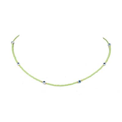 Lampwork Evil Eye & Glass Seed Beads Necklace with Real 18K Gold Plated 304 Stainless Steel Clasps