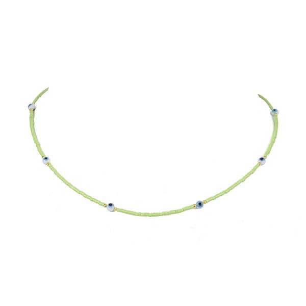 Lampwork Evil Eye & Glass Seed Beads Necklace with Real 18K Gold Plated 304 Stainless Steel Clasps