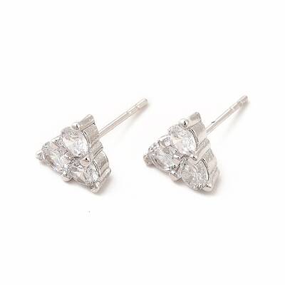 Brass Micro Pave Cubic Zirconia Stud Earrings for Women
