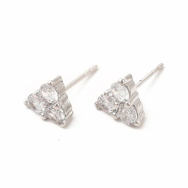 Brass Micro Pave Cubic Zirconia Stud Earrings for Women