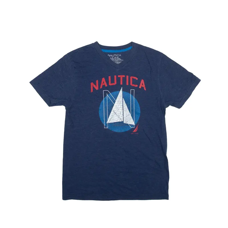 NAUTICA T-Shirt Blue V-Neck Short Sleeve Boys L