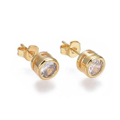 Brass Micro Pave Cubic Zirconia Stud Earrings