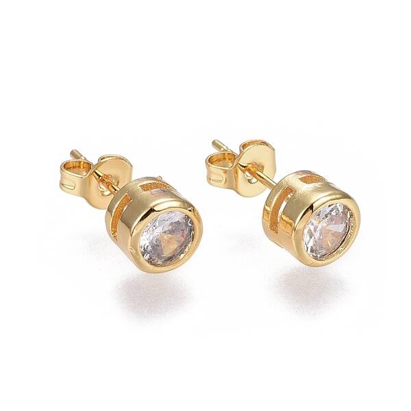 Brass Micro Pave Cubic Zirconia Stud Earrings