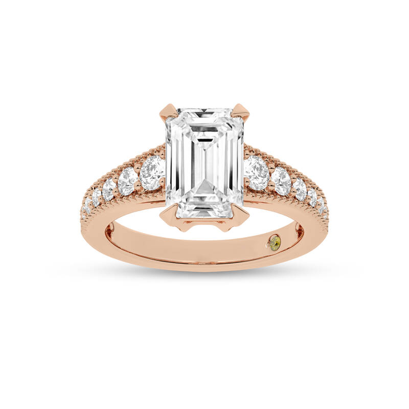 Pixie Tapered Milgrain Emerald Cut Lab Diamond Engagement Ring | 18K Rose Gold 2 1/6 CT. TW.