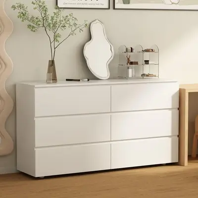 FUFU&GAGA Chest of Drawers White Dresser No Handles, 6 Drawer Chest with Wide Storage, Modern Contemporary 6-Drawer Cabinet, ...