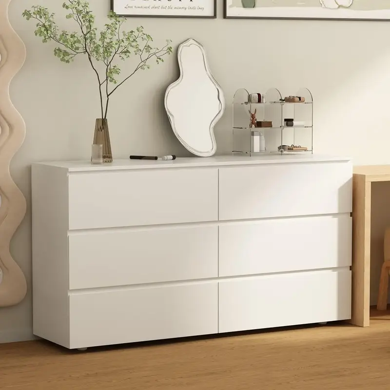 FUFU&GAGA Chest of Drawers White Dresser No Handles, 6 Drawer Chest with Wide Storage, Modern Contemporary 6-Drawer Cabinet, ...