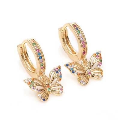 Brass Micro Pave Cubic Zirconia Huggie Hoop Earrings
