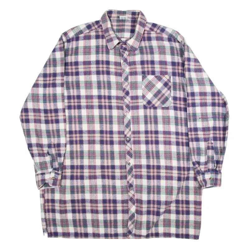 BREMO Mens Flannel Shirt Purple Check Long Sleeve 2XL