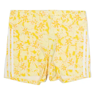 ADIDAS Womens Sports Shorts Yellow Slim Floral L W32
