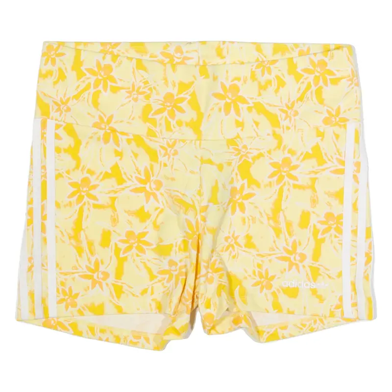 ADIDAS Womens Sports Shorts Yellow Slim Floral L W32