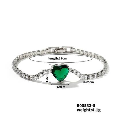 Elegant Heart-shaped Brass Rhinestone Link Chain Bracelets