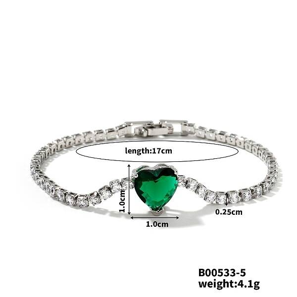 Elegant Heart-shaped Brass Rhinestone Link Chain Bracelets