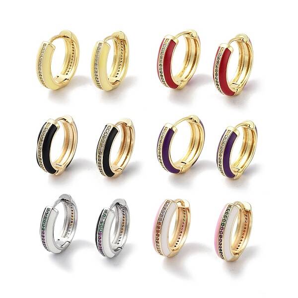Brass Micro Pave Cubic Zirconia Hoop Earrings