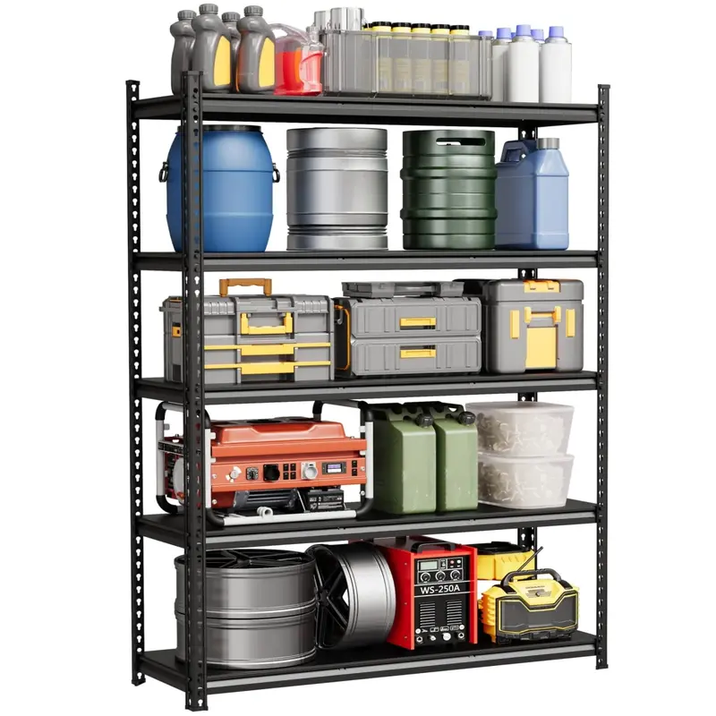 Garvee 5-Tier Garage Shelving Unit Adjustable Steel Rack 3850 Lbs Capacity Modular Split Design Powder-Coated Black 48W x 16...