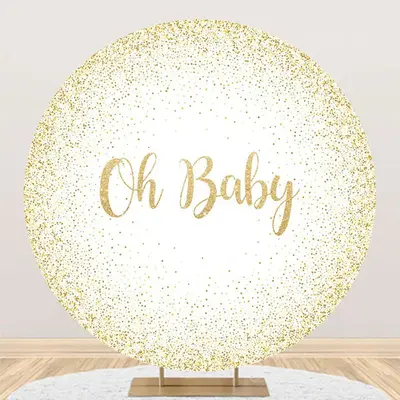Oh Baby Gold White Round Backdrop For Gender Reveal - Aperturee