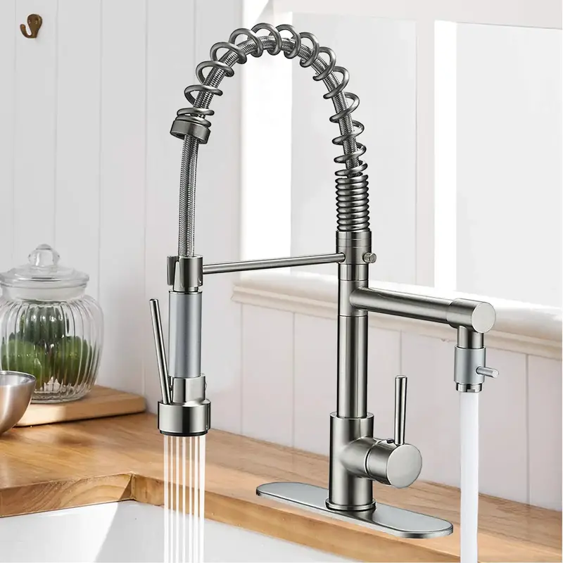 Senlesen Commercial Kitchen Faucet with Pull Down Sprayer Brushed Nickel Stainless Steel Single Handle Pull Out Spring Sink F...