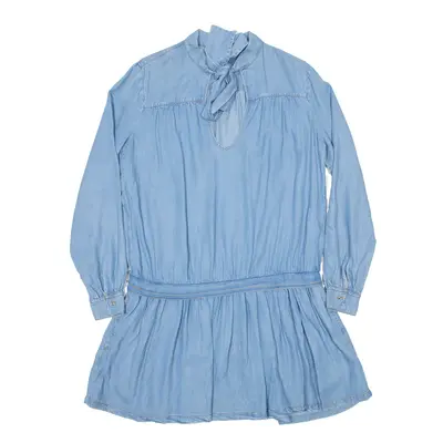 DIESEL Drop Waist Over Size Collar Tie Skater Dress Blue Long Sleeve Knee Length Womens UK 6