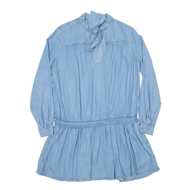 DIESEL Drop Waist Over Size Collar Tie Skater Dress Blue Long Sleeve Knee Length Womens UK 6