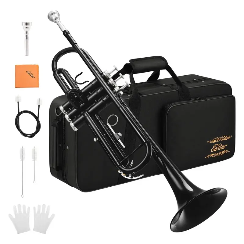 Eastar Bb Trumpet Standard Trumpet Set for Student Beginner with Hard Case, Cleaning Kit, 7C Mouthpiece and Gloves, Brass Bb ...