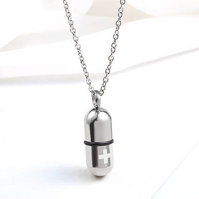 Non-Tarnish Medical Theme Pill Shape Stainless Steel Pendant Necklaces with Cable Chains