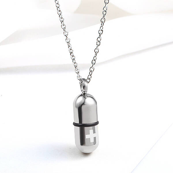 Non-Tarnish Medical Theme Pill Shape Stainless Steel Pendant Necklaces with Cable Chains