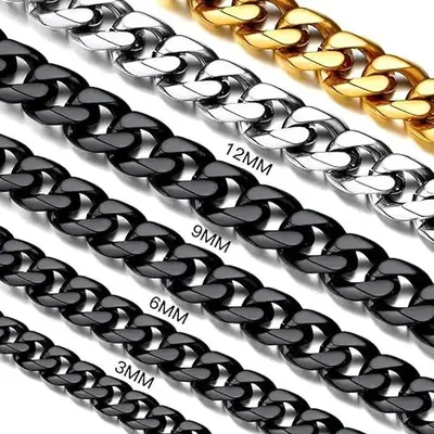 FaithHeart Miami Curb Cuban Link Chain  3mm 6mm 9mm 12mm Stainless Steel