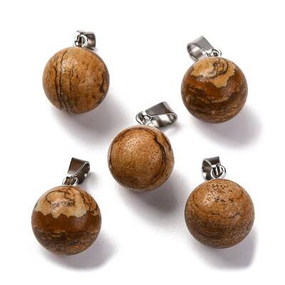 Round Natural Picture Jasper Pendants