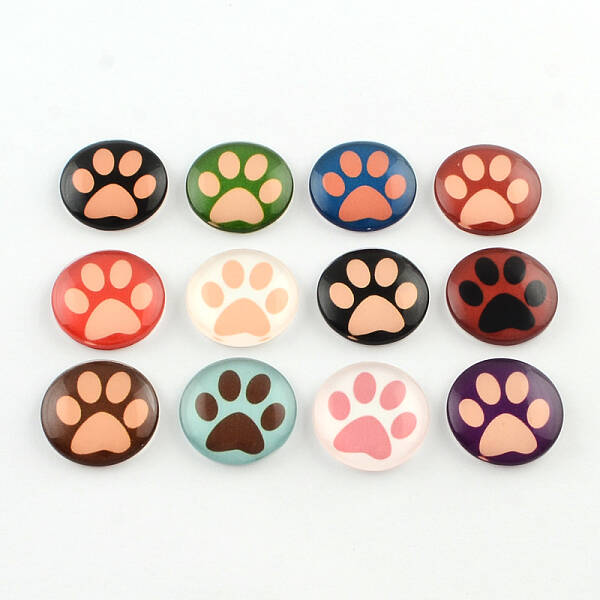 Half Round/Dome Dog Paw Print Photo Glass Flatback Cabochons for DIY Projects