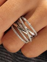 Elegant Criss Cross Design Cubic Zirconia Rings, Exquisite Trendy Engagement Ring, Couple Rings, Stacking Rings, Fashionable ...