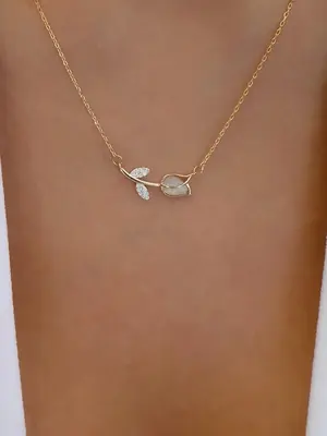 Women's Elegant Rhinestone Decorated Tulip Pendant Necklace, Trendy Flower Shaped Matching Necklace, Fashionable Iced out Jew...