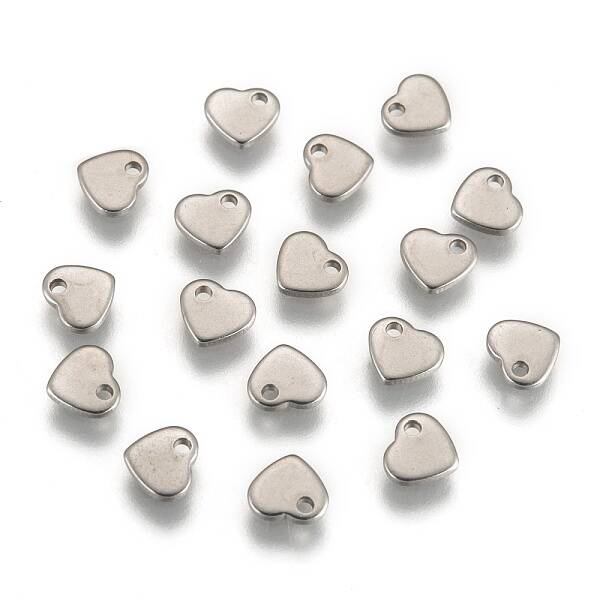 Tarnish Resistant Original Color Heart Charms 304 Stainless Steel Pendants