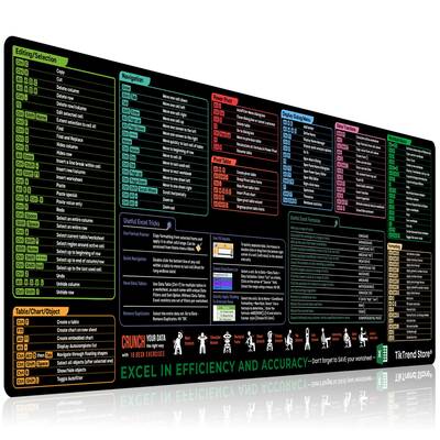 TikTrend Store Excel Cheat Sheet Desk Mat Large 31.5x11.8 Excel Keyboard Shortcut Mouse Pad Durable Premium Quality No