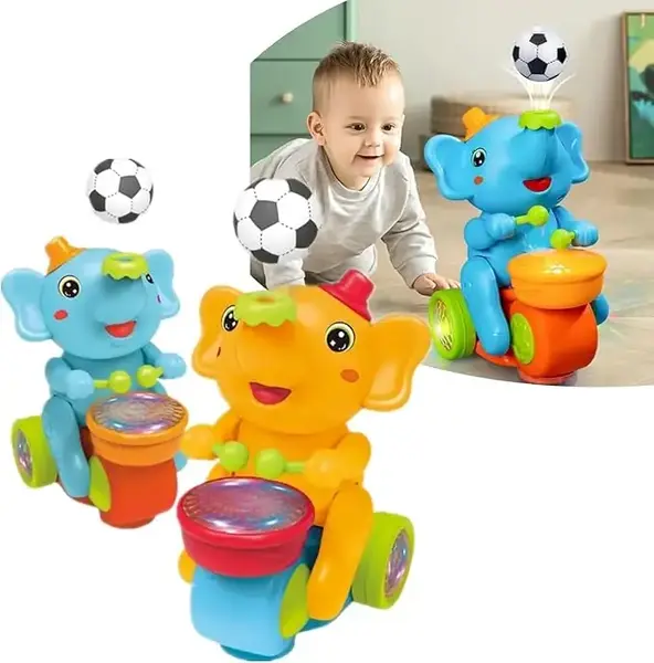 Electric Elephant Crawling Music Toy with Blowing Ball Function, Spinner Drumming Toy with Lightfun Music Toy for babies Gift...