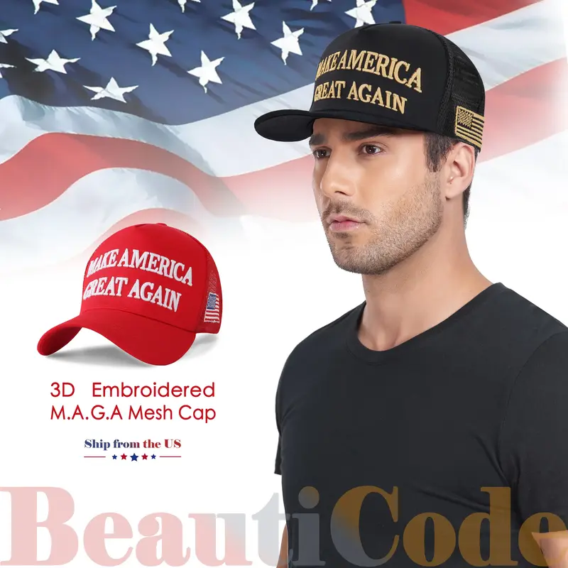 M.A.G.A 3D Embroidered Adjustable Mesh Baseball Caps, Classic M.A.G.A Hair Hats,D.T 2024 Hair Hats, Wig Hats