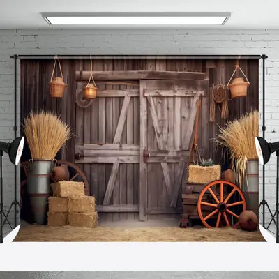 Hay Cowboy Rustic Wood Barn Door Backdrop For Photo - Aperturee