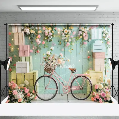 Green Wall Box Spring Floral Cake Smash Backdrop - Aperturee