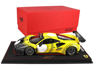 Ferrari 488 GT Modificata Yellow and Gray with Graphics with DISPLAY CASE Limited Edition to 248 pieces Worldwide 1/18 Model ...