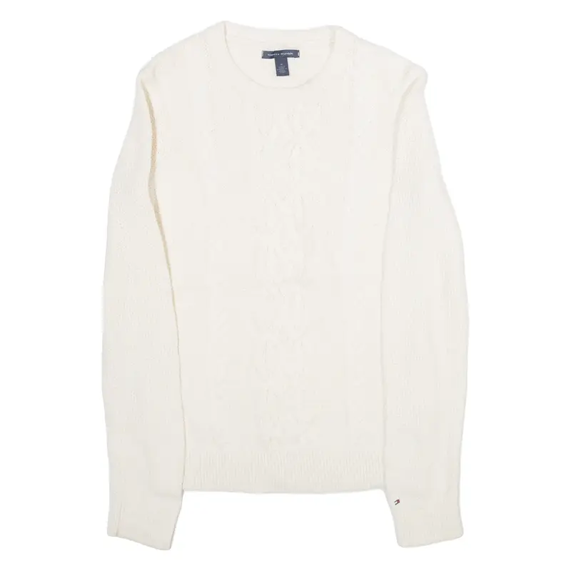TOMMY HILFIGER Womens Patterned Jumper White Cable Knit M