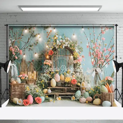 Floral Woven Arch Bokeh Blue Eggs Photo Backdrop - Aperturee