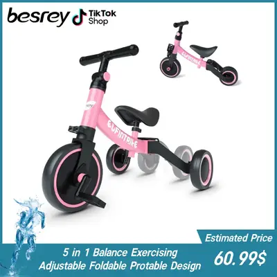 besrey 5 in 1 Toddler Bike for 1 Year to 4 Years Old Kids, Toddler Tricycle Kids Trikes Tricycle, Toys for Boy & Girl, Balanc...