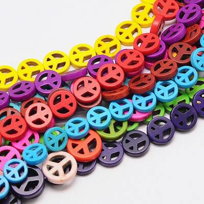 Dyed Synthetical Turquoise Peaceb Sign Bead Strand